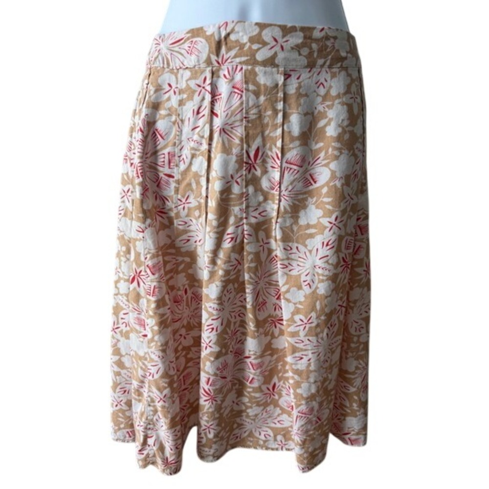 Linen Blend George Floral Skirt in Tan, White, Red Size 12